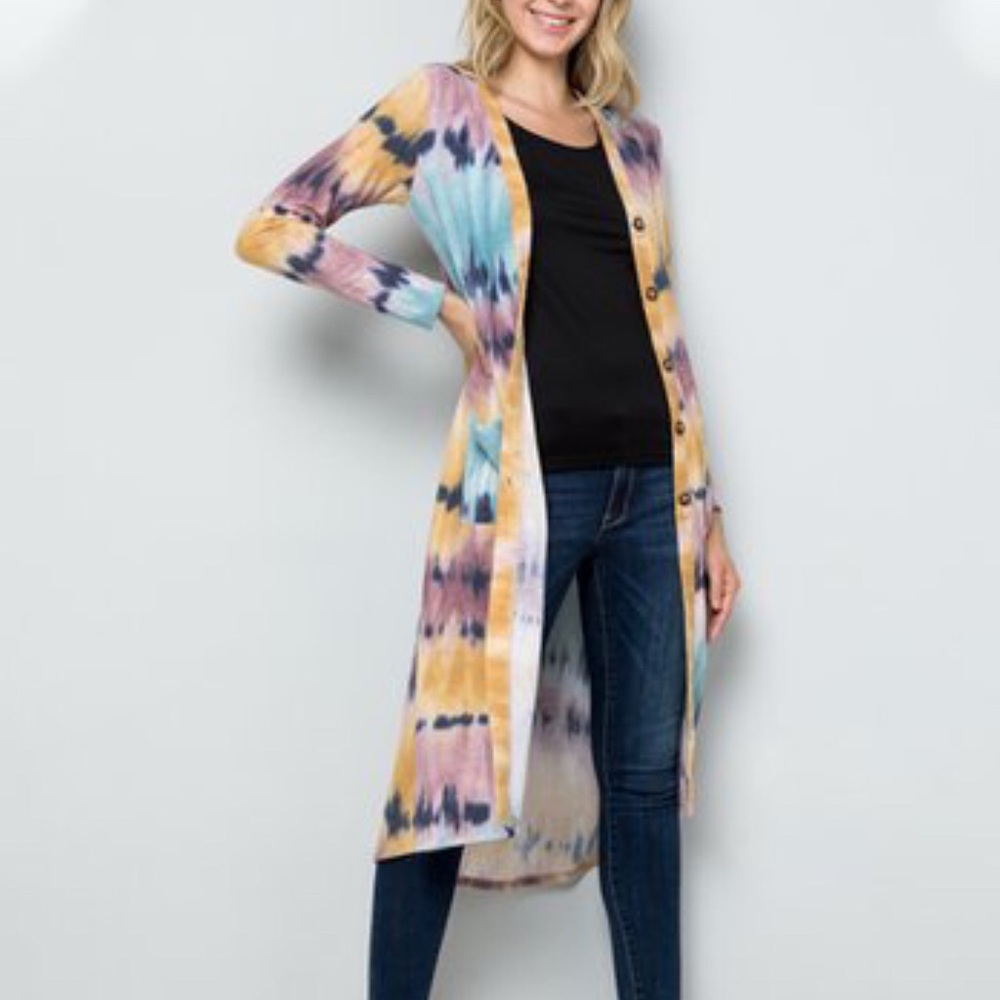 Celeste Purple Tie Dye Button Up Cardigan Duster Size Small NWOT